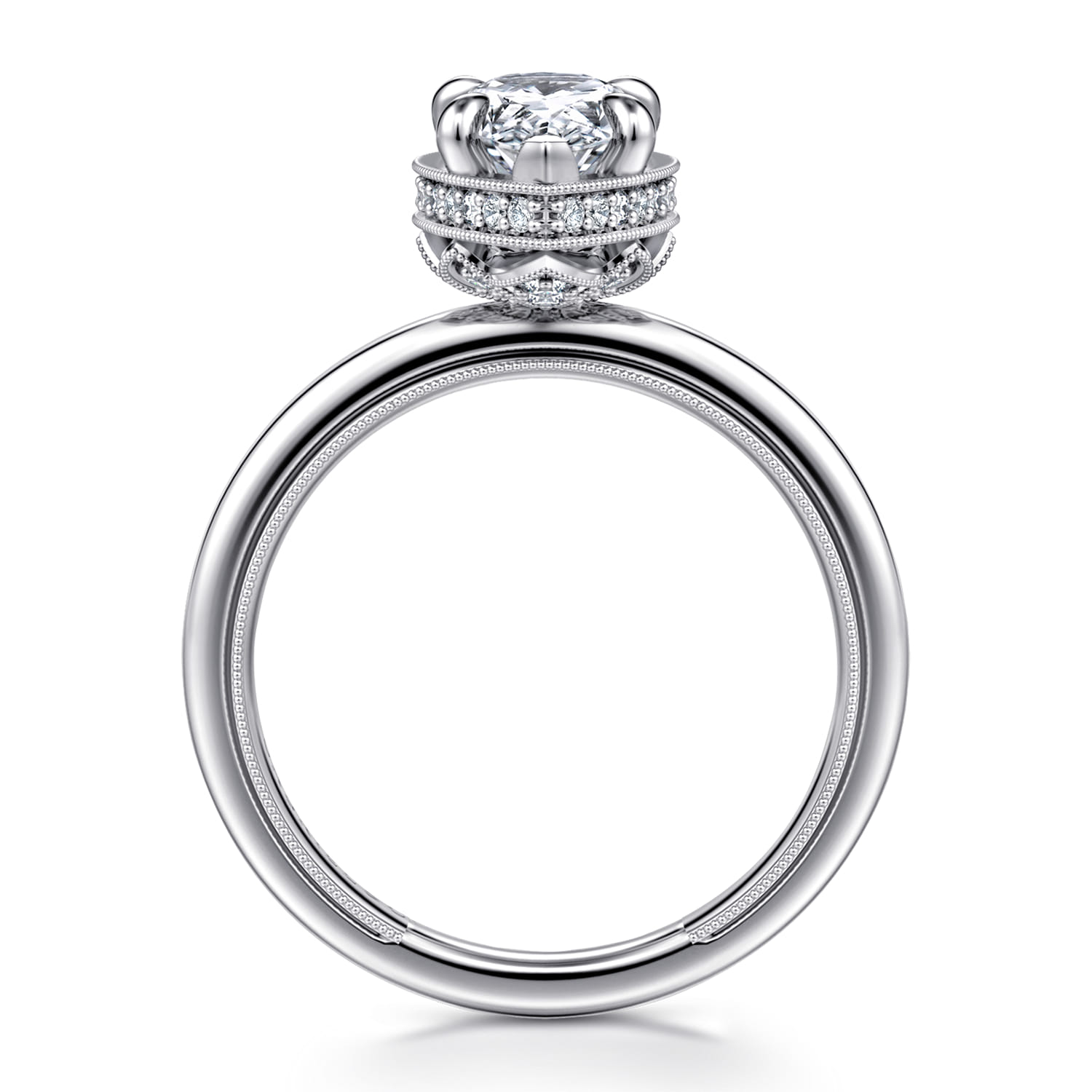 Catallina - 14K White Gold Pear Shape Bezel Prong Diamond Engagement Ring - 0.17 ct - Shot 2
