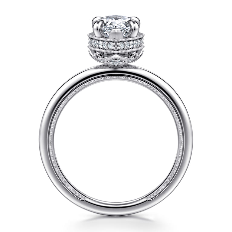 Catallina - 14K White Gold Pear Shape Bezel Prong Diamond Engagement Ring - 0.17 ct - Shot 2