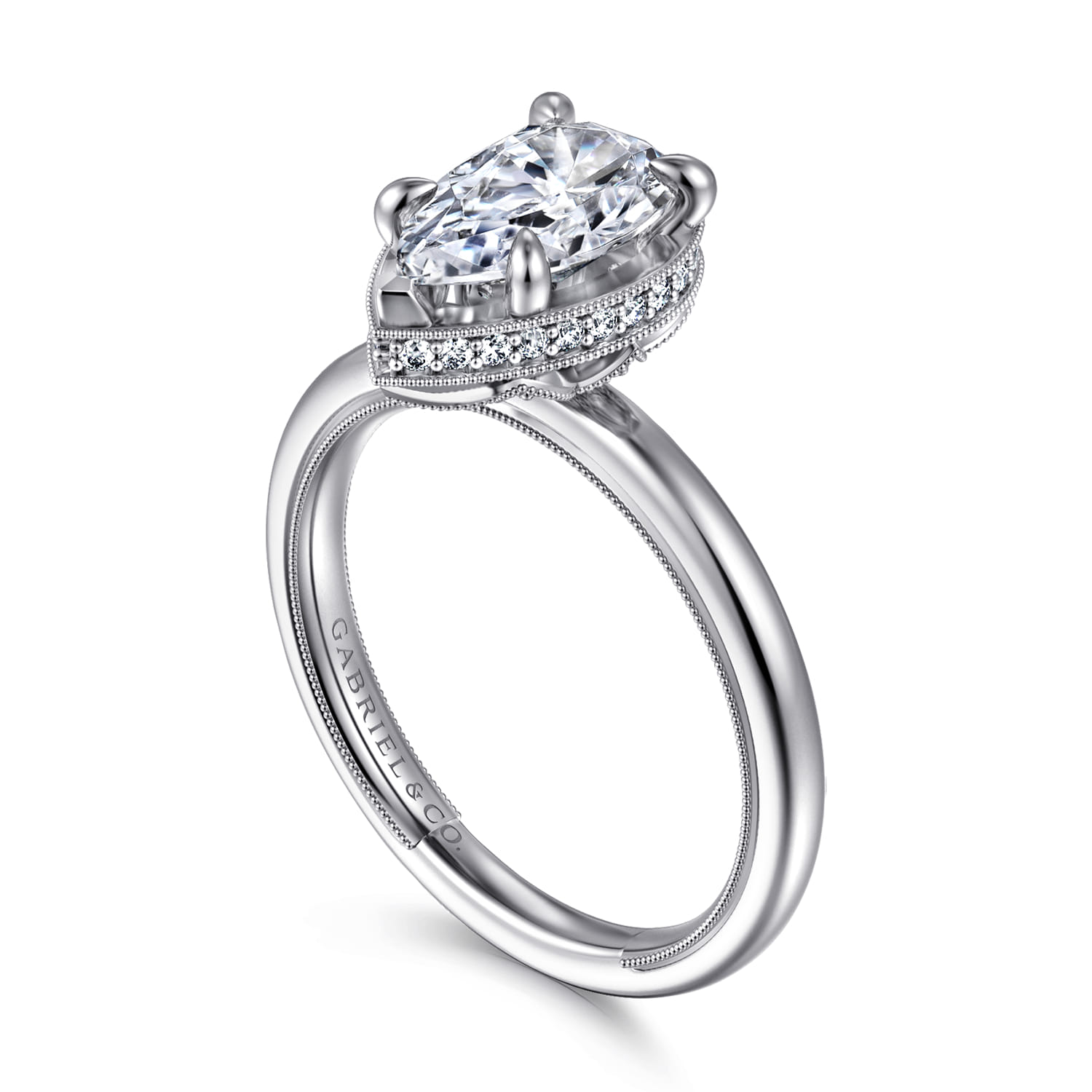 Catallina - 14K White Gold Pear Shape Bezel Prong Diamond Engagement Ring - 0.17 ct - Shot 3