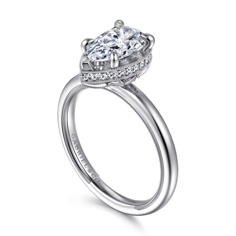 Catallina - 14K White Gold Pear Shape Bezel Prong Diamond Engagement Ring - 0.17 ct - Shot 3