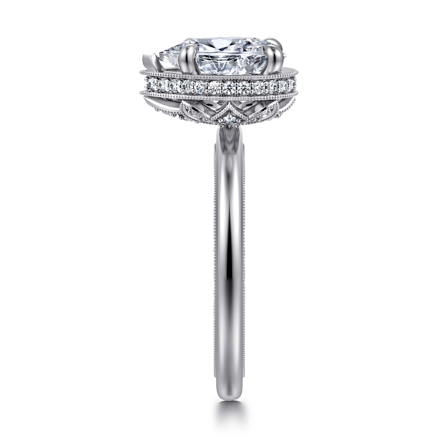 Catallina - 14K White Gold Pear Shape Bezel Prong Diamond Engagement Ring - 0.17 ct - Shot 4