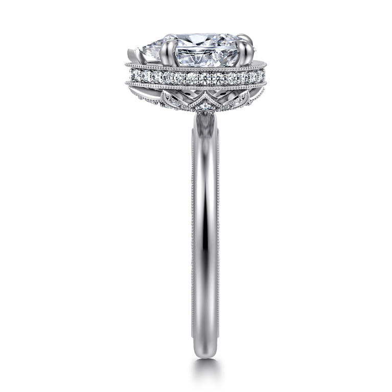 Catallina - 14K White Gold Pear Shape Bezel Prong Diamond Engagement Ring - 0.17 ct - Shot 4