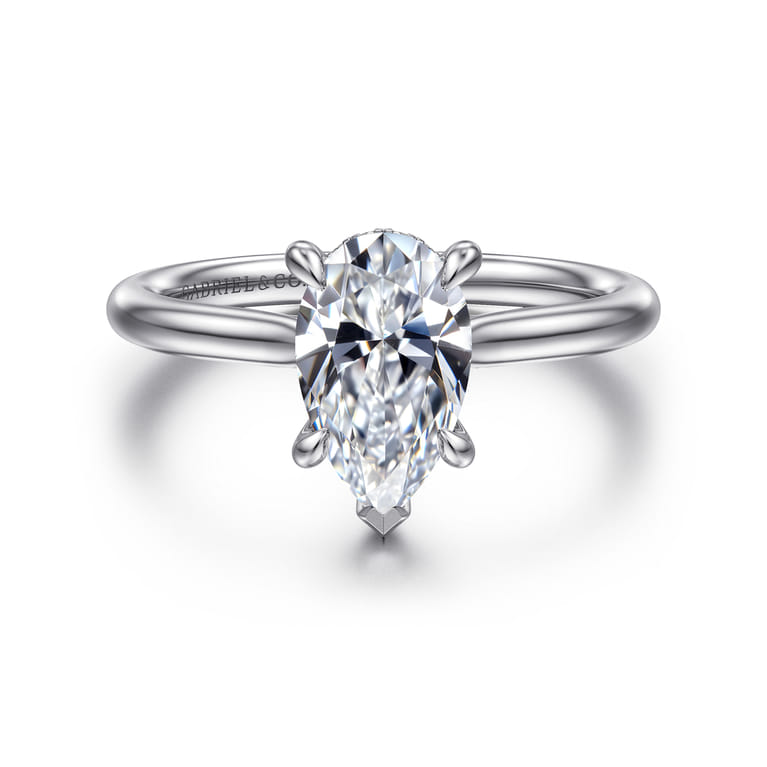 Aure - 14K White Gold Pear Shape Solitaire Diamond Engagement Ring - 0.05 ct - Shot 1