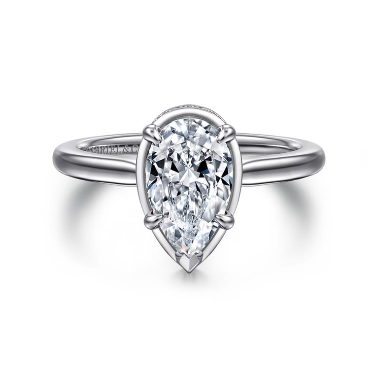 Reece - 14K White Gold Pear Shape Bezel Prong Diamond Engagement Ring - 0.1 ct - Shot 1