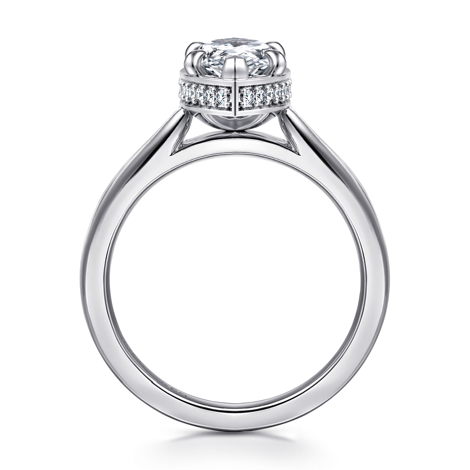 Reece - 14K White Gold Pear Shape Bezel Prong Diamond Engagement Ring - 0.1 ct - Shot 2