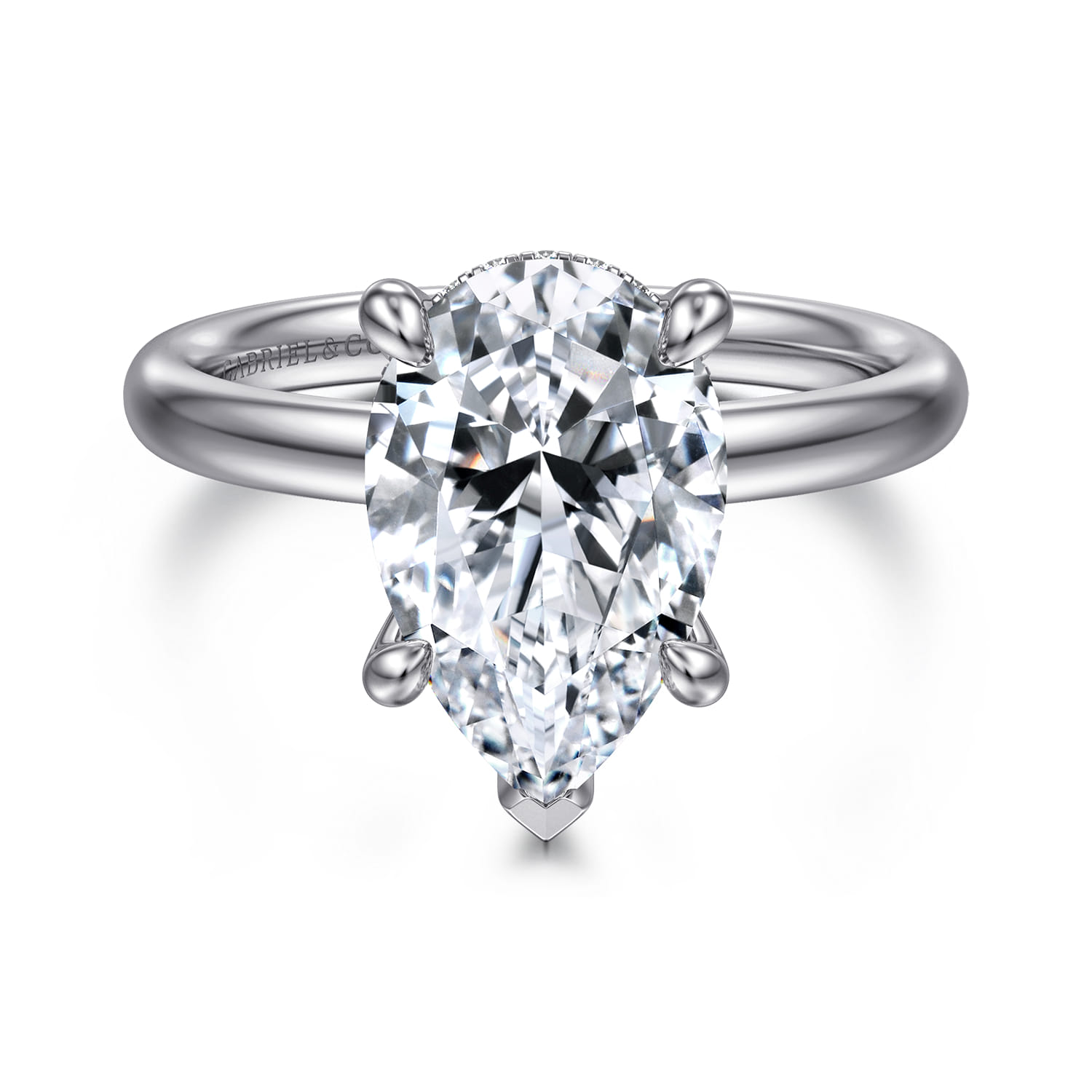 Peace - 14K White Gold Pear Shape Diamond Engagement Ring - 0.08 ct - Shot 1