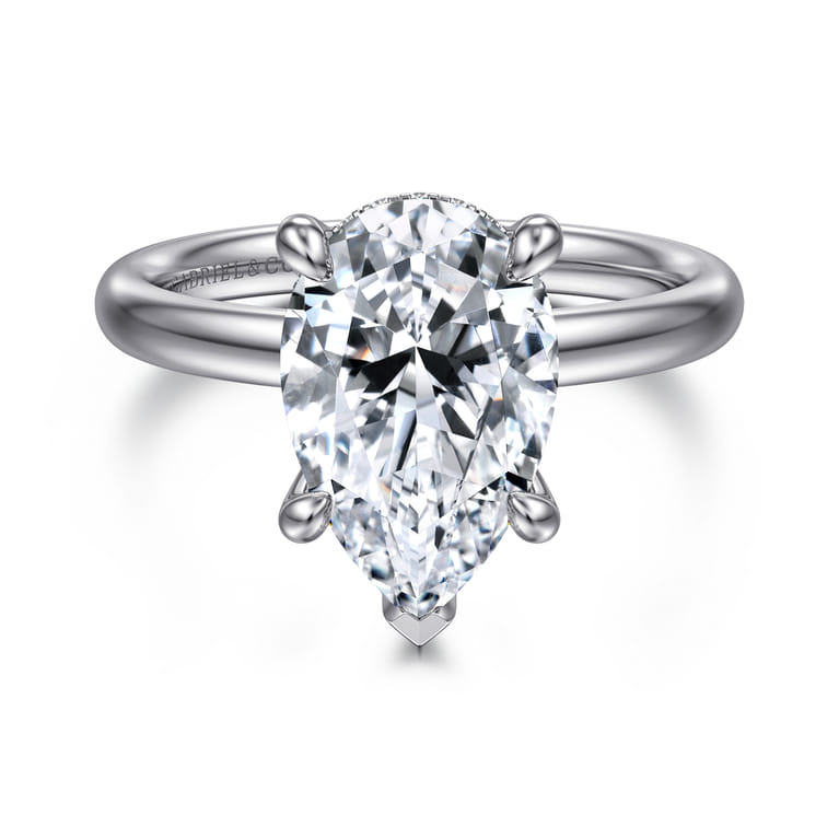 Peace - 14K White Gold Pear Shape Diamond Engagement Ring - 0.08 ct - Shot 1
