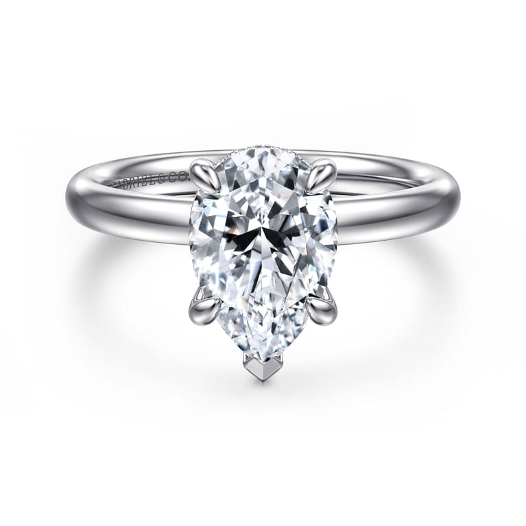 Peace - 14K White Gold Pear Shape Diamond Engagement Ring - 0.08 ct - Shot 1