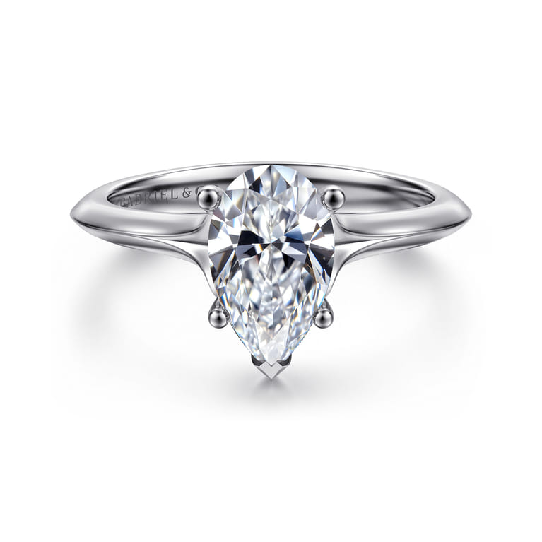 Ellis - 14K White Gold Pear Shape Diamond Engagement Ring - Shot 1