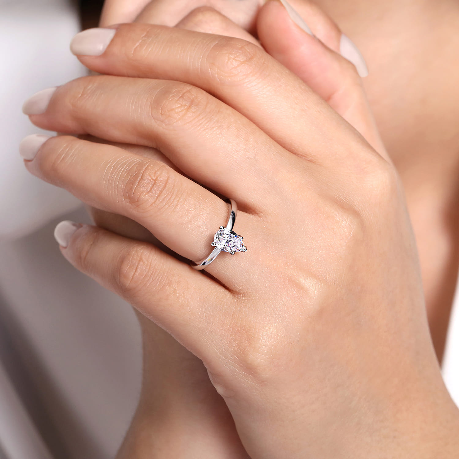 Paula - 14K White Gold Pear Shape Diamond Engagement Ring - Shot 6