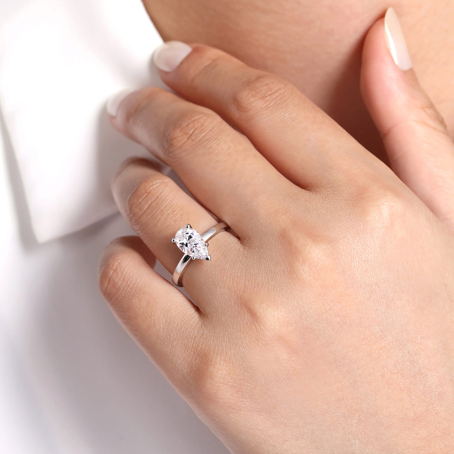 Paula - 14K White Gold Pear Shape Diamond Engagement Ring - Shot 6