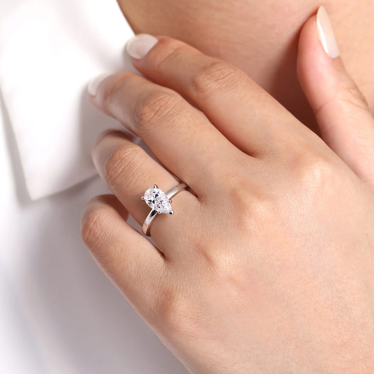 Paula - 14K White Gold Pear Shape Diamond Engagement Ring - Shot 6