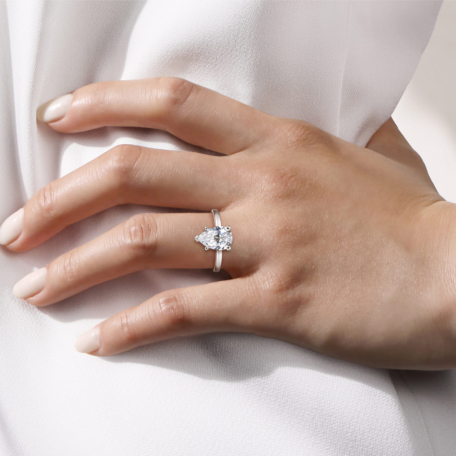 Paula - 14K White Gold Pear Shape Diamond Engagement Ring - Shot 6