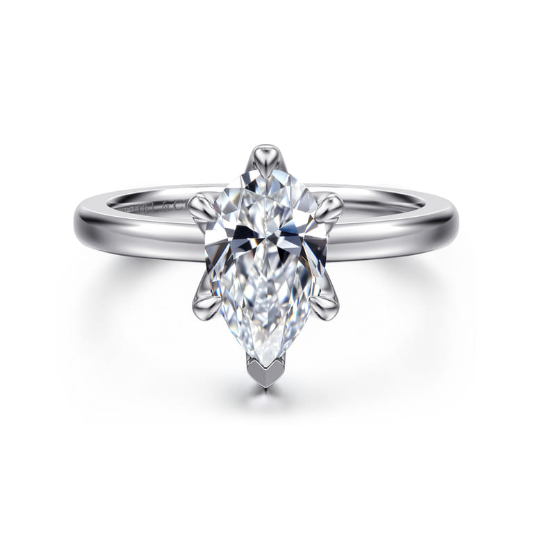 Emma - 14K White Gold Pear Shape Solitaire Engagement Ring - Shot 1