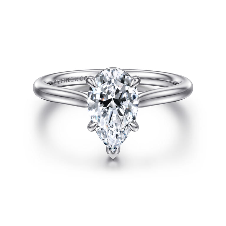 Anne - 14K White Gold Pear Shape Solitaire Diamond Engagement Ring - Shot 1