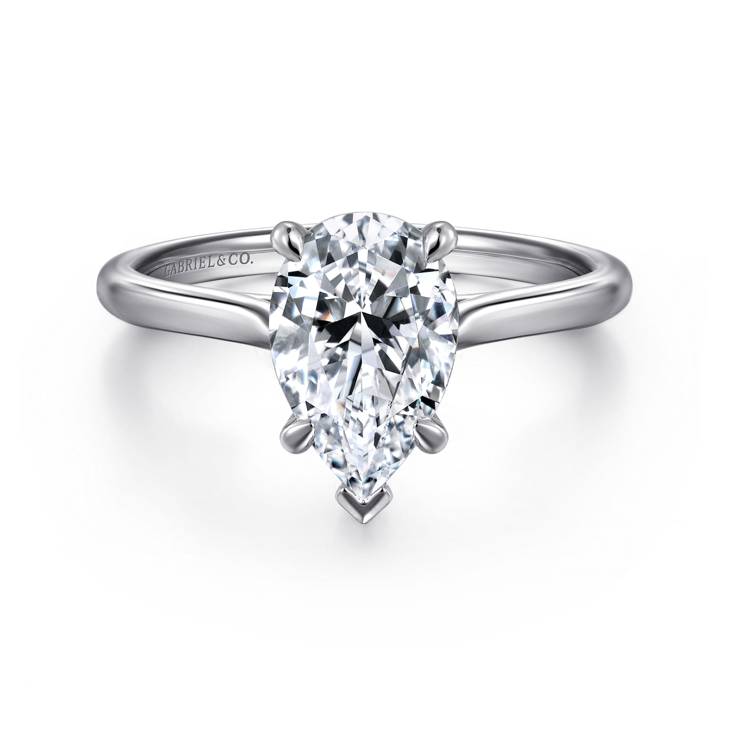 Anne - 14K White Gold Pear Shape Solitaire Diamond Engagement Ring - Shot 1
