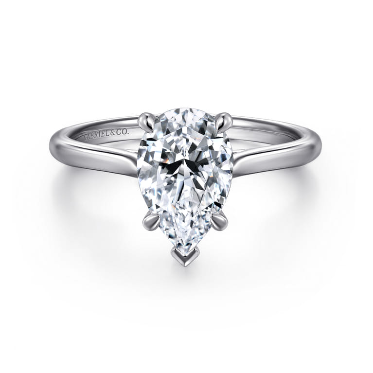 Anne - 14K White Gold Pear Shape Solitaire Diamond Engagement Ring - Shot 1