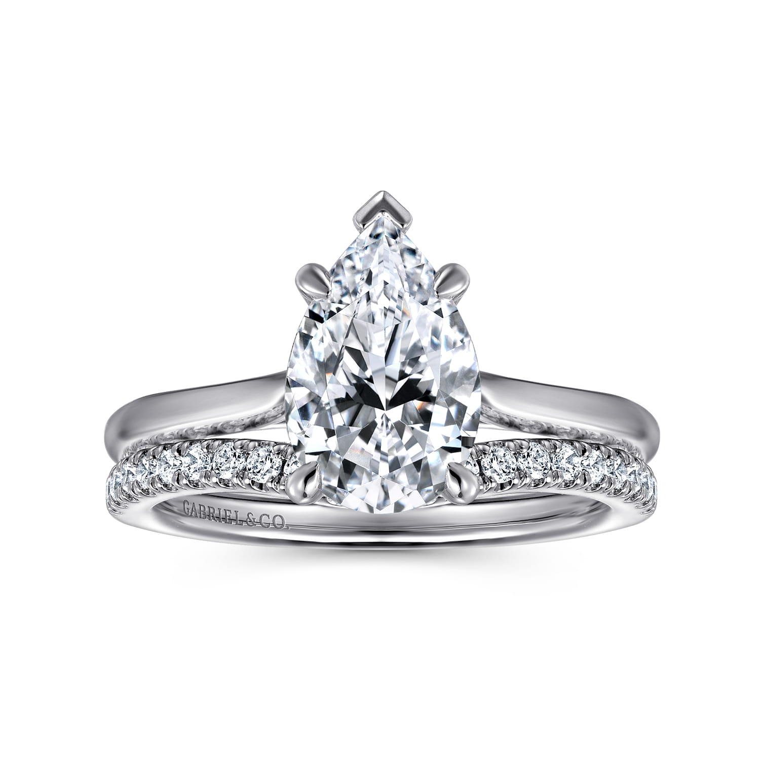 Anne - 14K White Gold Pear Shape Solitaire Diamond Engagement Ring - Shot 4