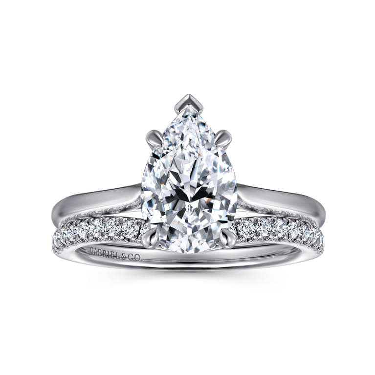 Anne - 14K White Gold Pear Shape Solitaire Diamond Engagement Ring - Shot 4
