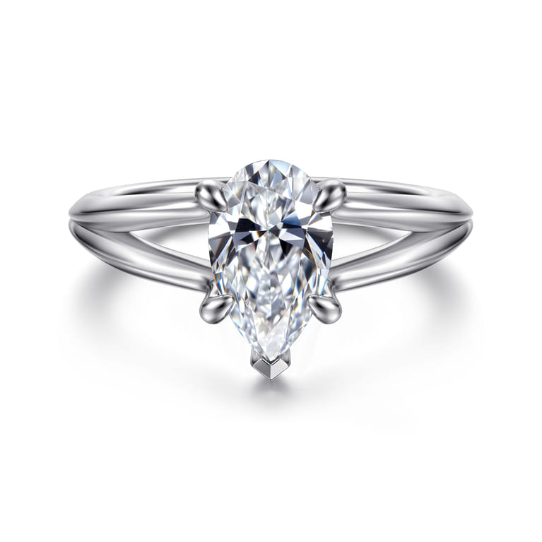 Annie - 14K White Gold Split Shank Pear Shape Diamond Engagement Ring - Shot 1