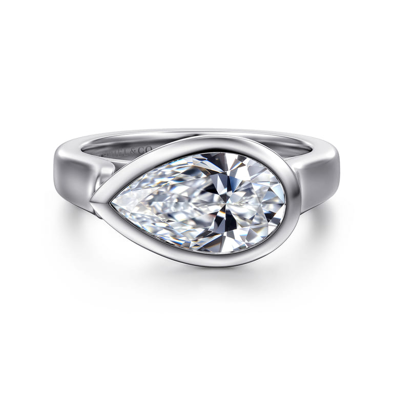 Zariah - 14K White Gold Pear Shape Bezel Set Solitaire Diamond Engagement Ring - Shot 1
