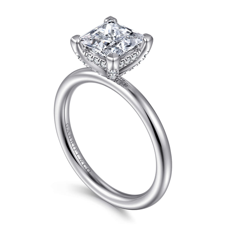 Daniele - 14K White Gold Princess Cut Solitaire Diamond Engagement Ring - 0.14 ct - Shot 3