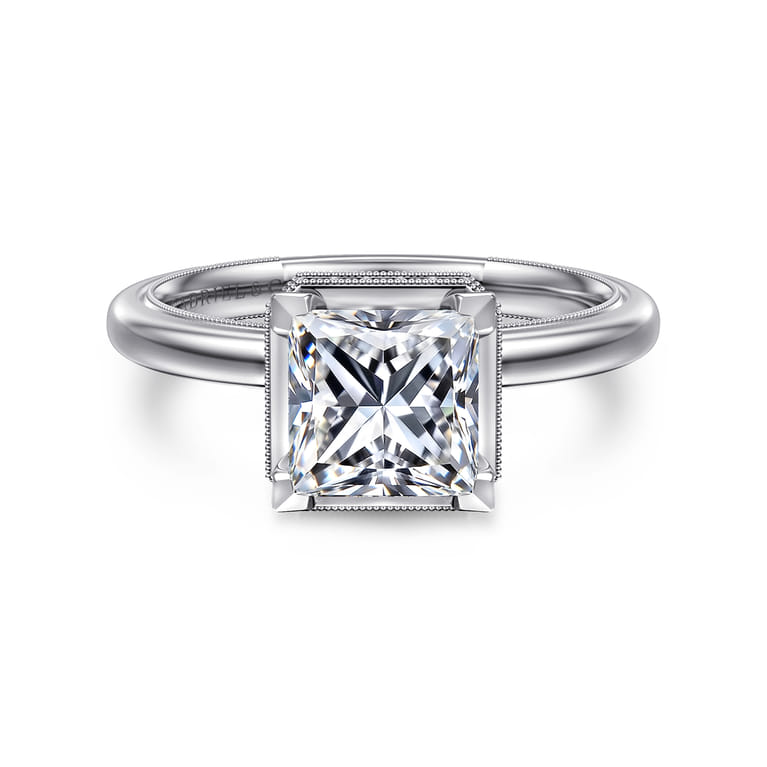 Catallina - 14K White Gold Princess Bezel Prong Diamond Engagement Ring - 0.16 ct - Shot 1