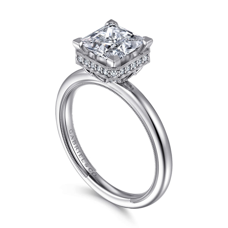 Catallina - 14K White Gold Princess Bezel Prong Diamond Engagement Ring - 0.16 ct - Shot 3