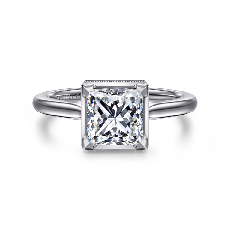 Reece - 14K White Gold Princess Cut Bezel Prong Diamond Engagement Ring - 0.09 ct - Shot 1