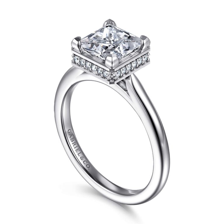 Reece - 14K White Gold Princess Cut Bezel Prong Diamond Engagement Ring - 0.09 ct - Shot 3