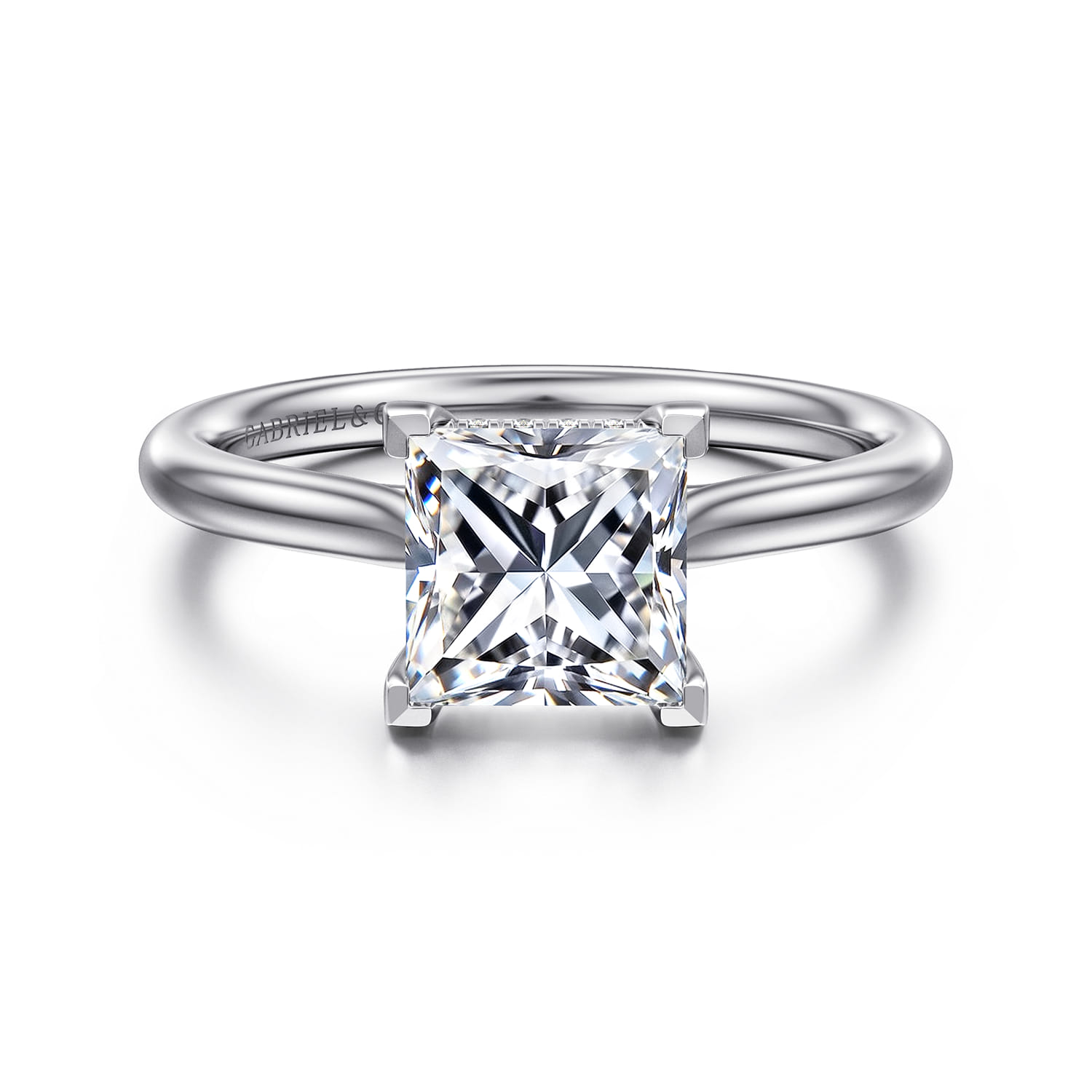 Azucena - 14K White Gold Princess Cut Solitaire Diamond Engagement Ring - 0.06 ct - Shot 1