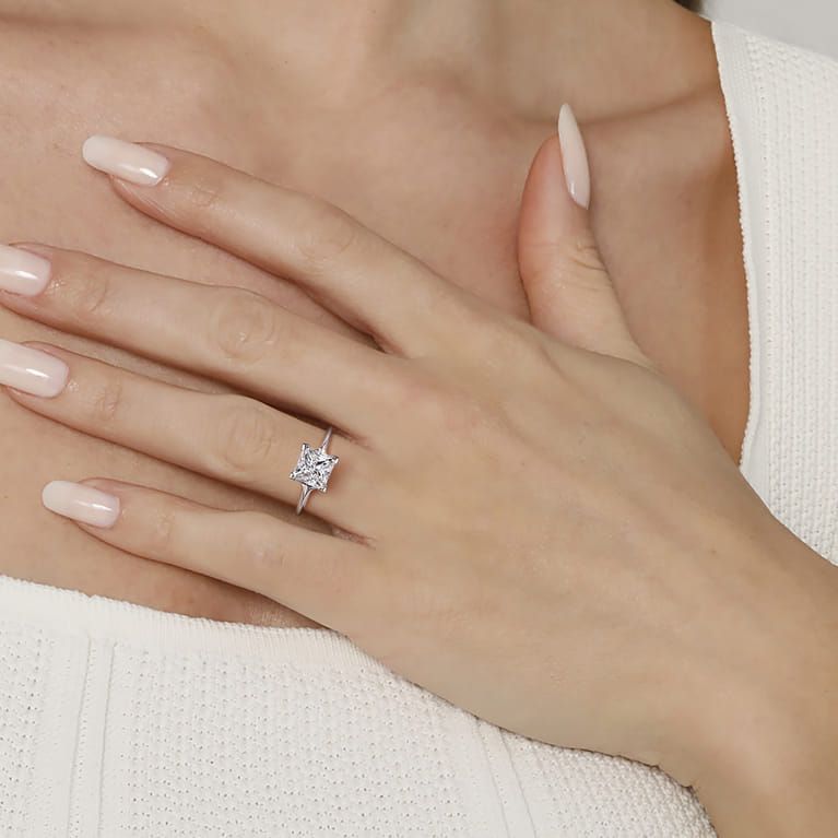 Ellis - 14K White Gold Princess Cut Diamond Engagement Ring - Shot 6