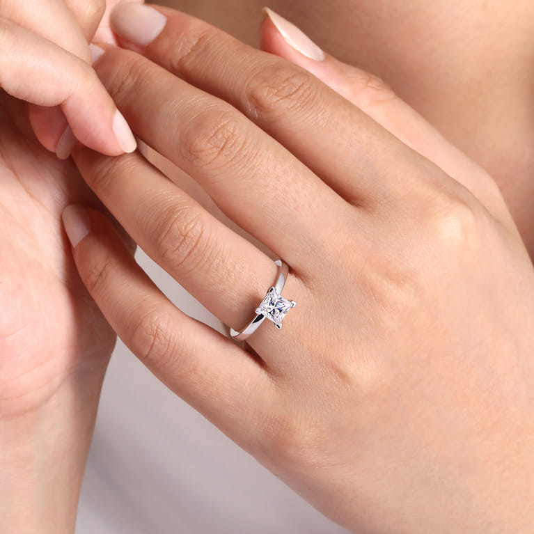 Paula - 14K White Gold Princess Cut Diamond Engagement Ring - Shot 6