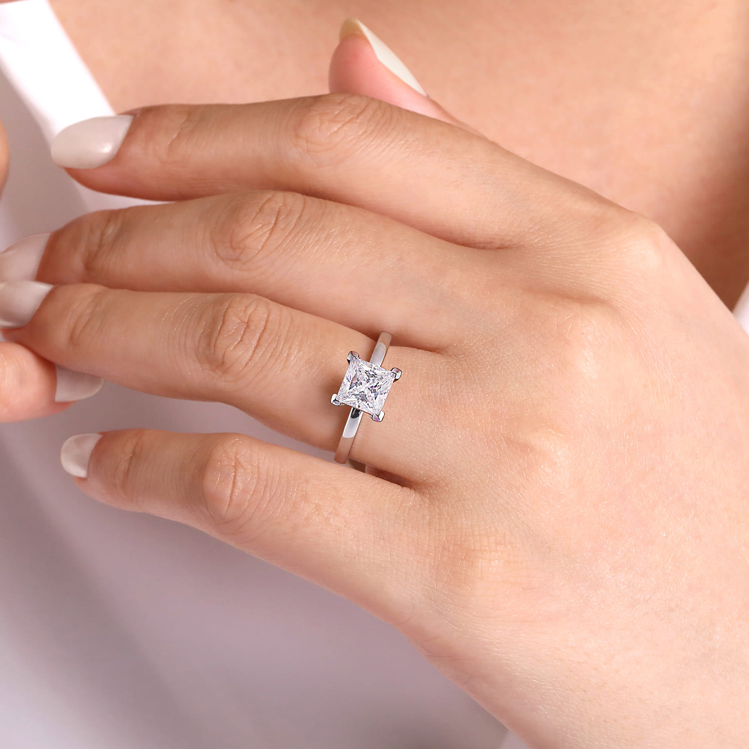 Paula - 14K White Gold Princess Cut Diamond Engagement Ring - Shot 6