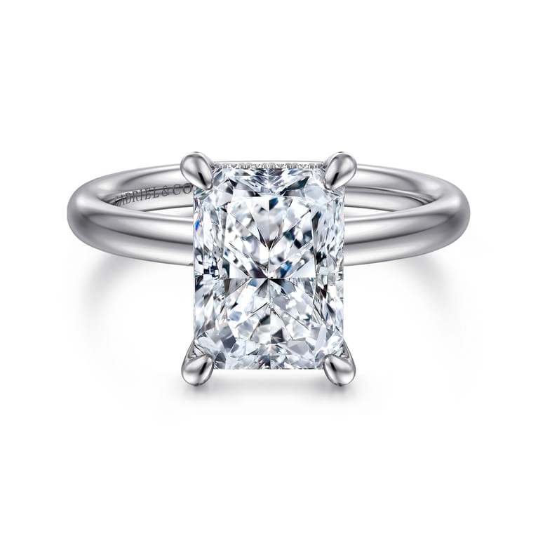 Peace - 14K White Gold Radiant Cut Diamond Engagement Ring - 0.08 ct - Shot 1