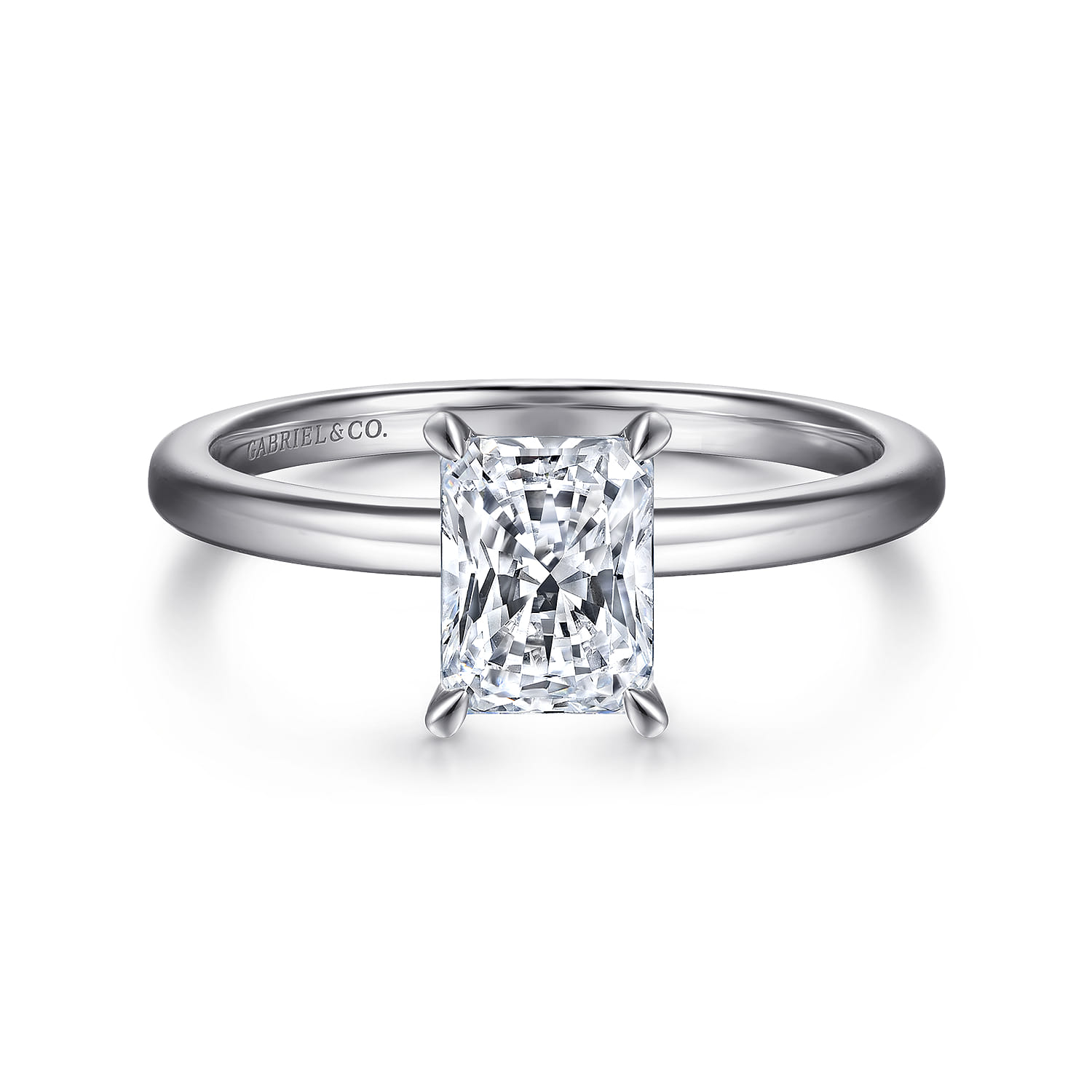 Ali - 14K White Gold Rectangular Radiant Cut Diamond Engagement Ring - Shot 1