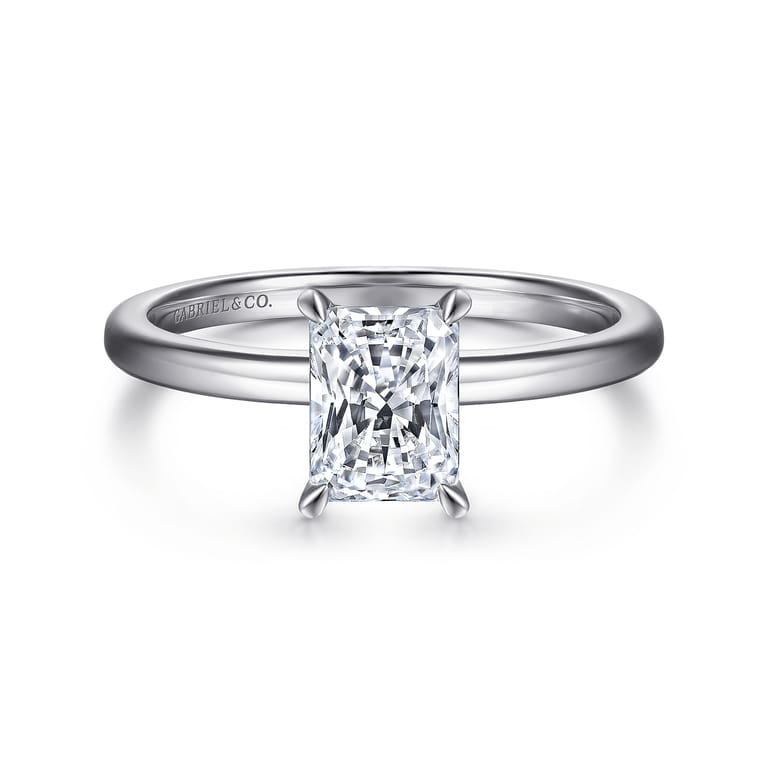 Ali - 14K White Gold Rectangular Radiant Cut Diamond Engagement Ring - Shot 1