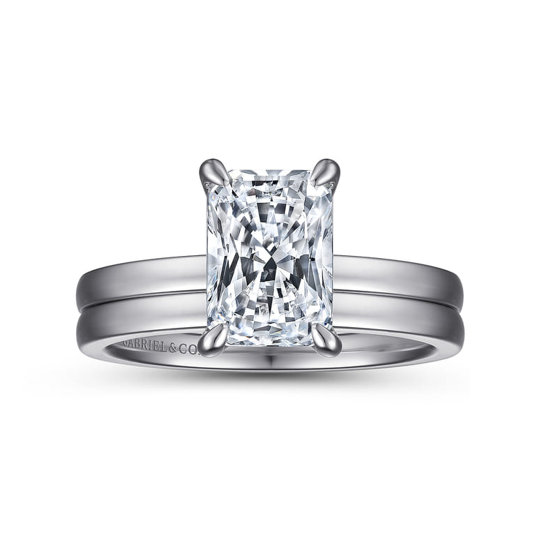 Paula - 14K White Gold Rectangular Radiant Cut Diamond Engagement Ring - Shot 4
