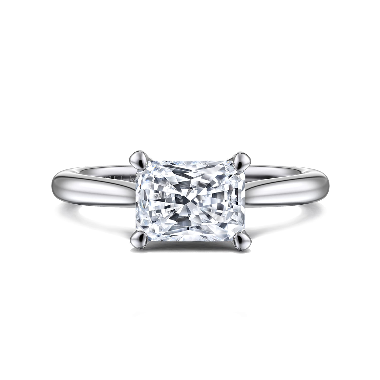 Larissa - 14K White Gold East West Rectangular Radiant Solitaire Engagement Ring - Shot 1