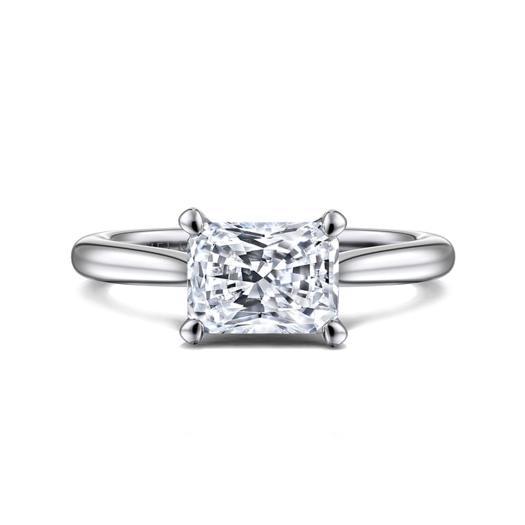 Larissa - 14K White Gold East West Rectangular Radiant Solitaire Engagement Ring - Shot 1