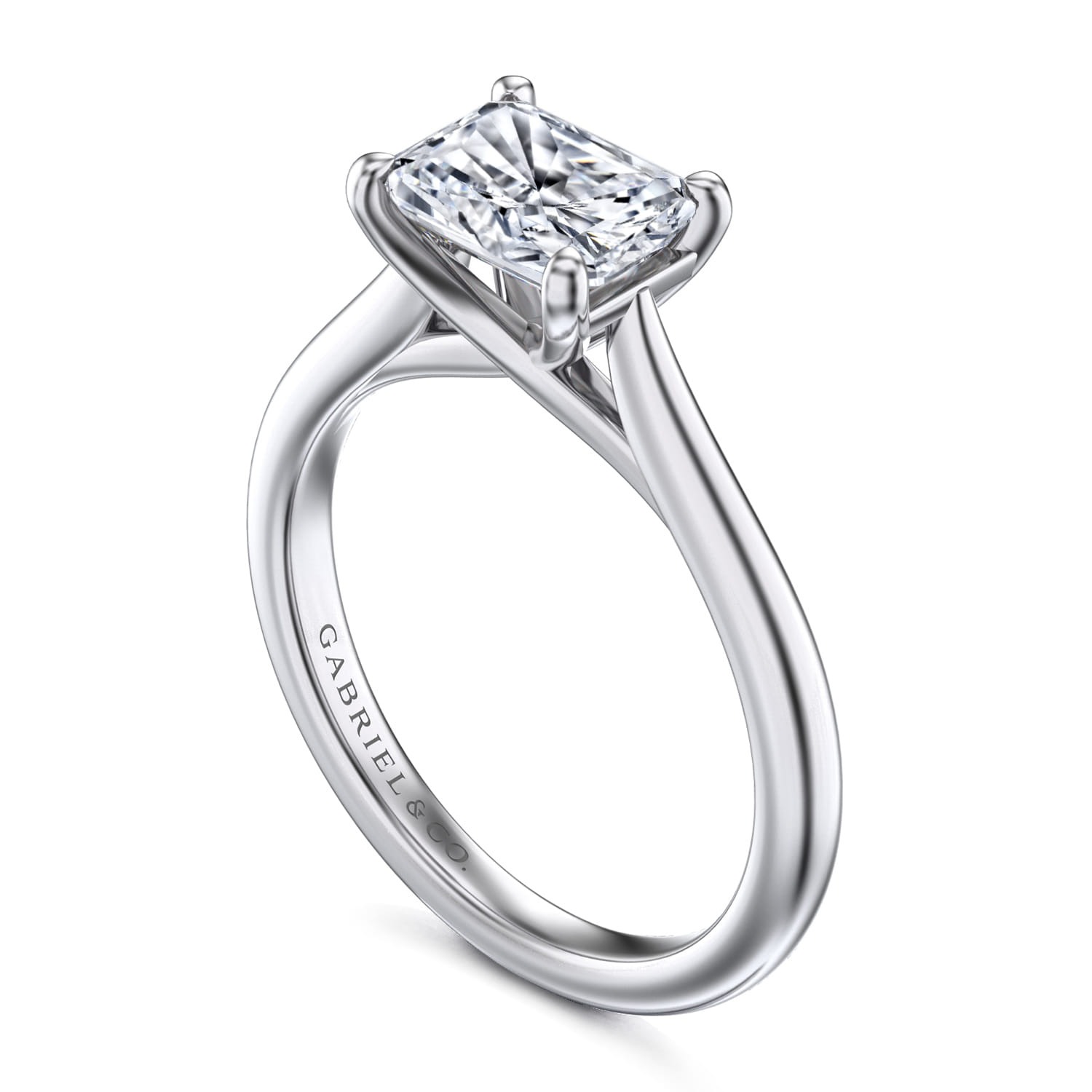 Larissa - 14K White Gold East West Rectangular Radiant Solitaire Engagement Ring - Shot 3