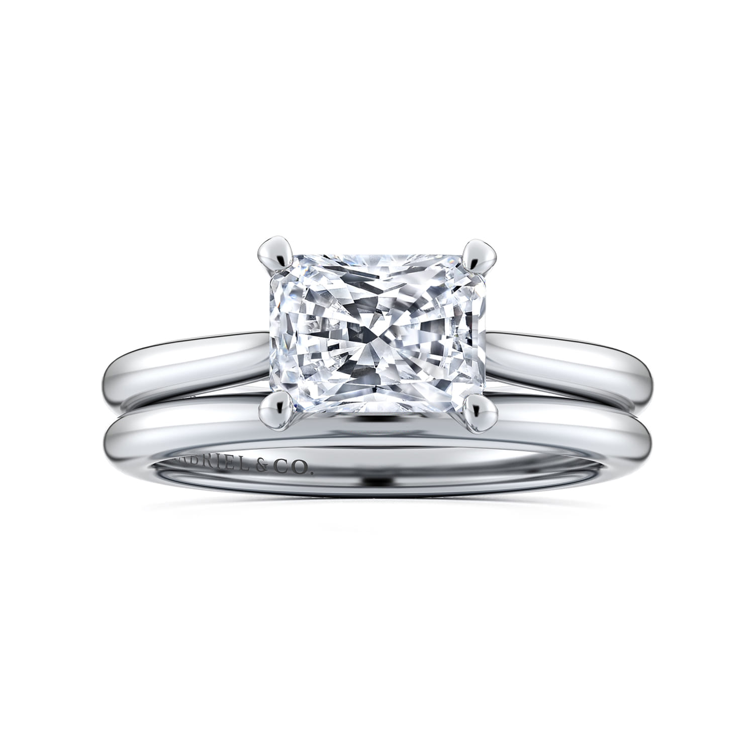 Larissa - 14K White Gold East West Rectangular Radiant Solitaire Engagement Ring - Shot 4