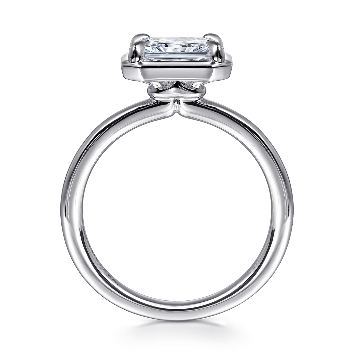 Linen - 14K White Gold East West and Bezel Prong Radiant Cut Diamond Engagement Ring - Shot 2