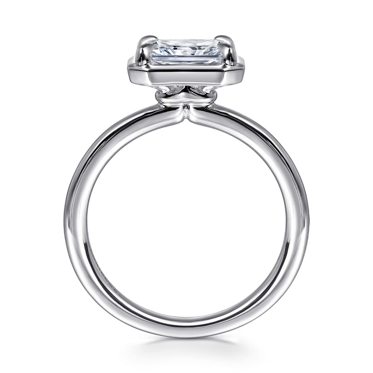 Linen - 14K White Gold East West and Bezel Prong Radiant Cut Diamond Engagement Ring - Shot 2