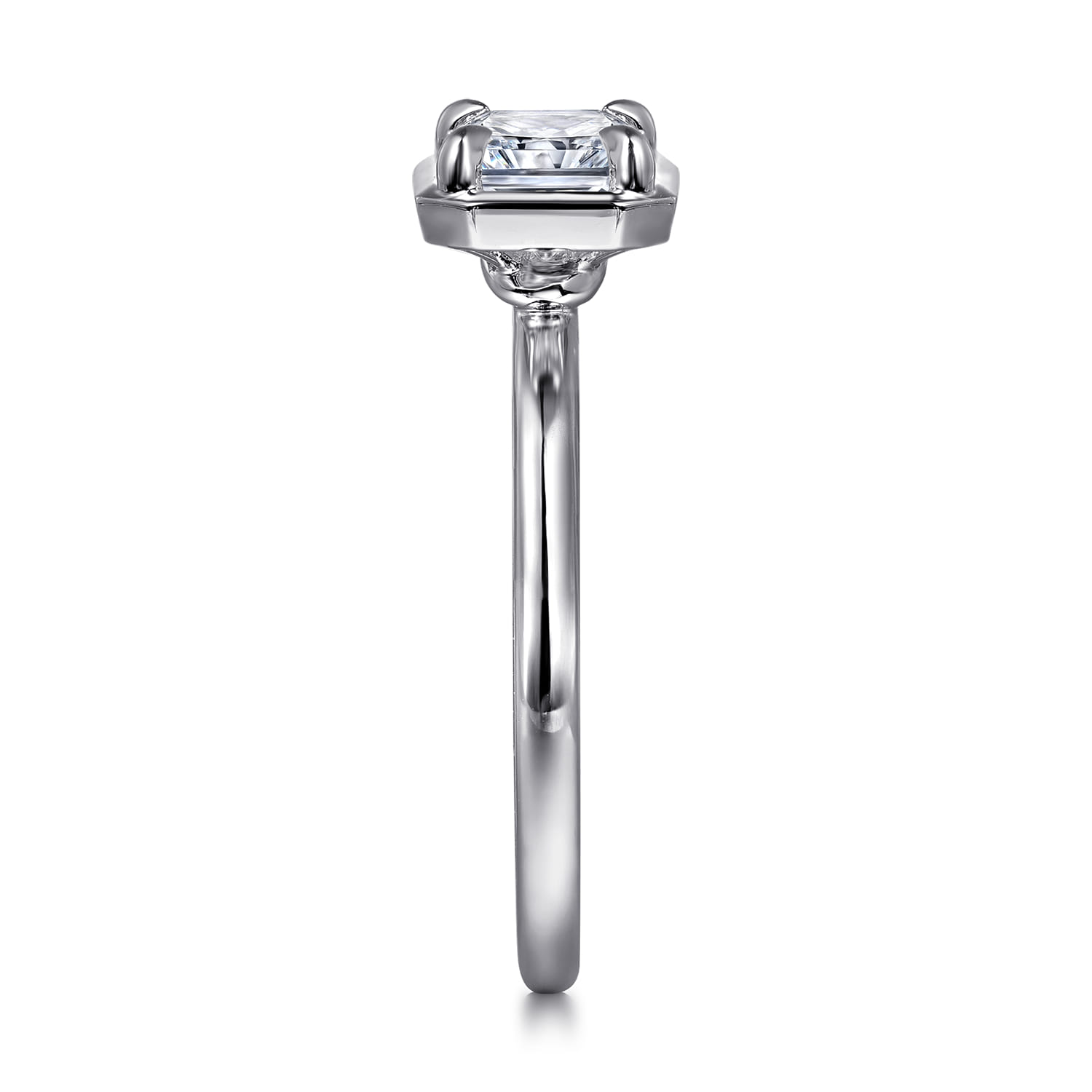 Linen - 14K White Gold East West and Bezel Prong Radiant Cut Diamond Engagement Ring - Shot 5
