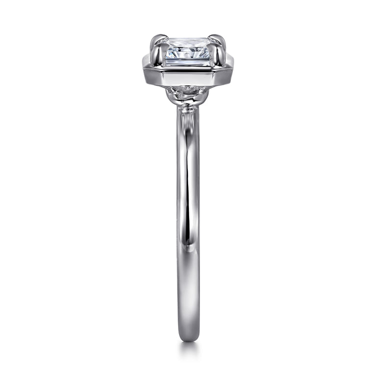 Linen - 14K White Gold East West and Bezel Prong Radiant Cut Diamond Engagement Ring - Shot 5