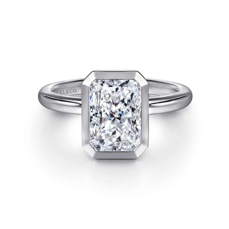Linny - 14K White Gold Radiant Cut Bezel Set Diamond Engagement Ring - Shot 1