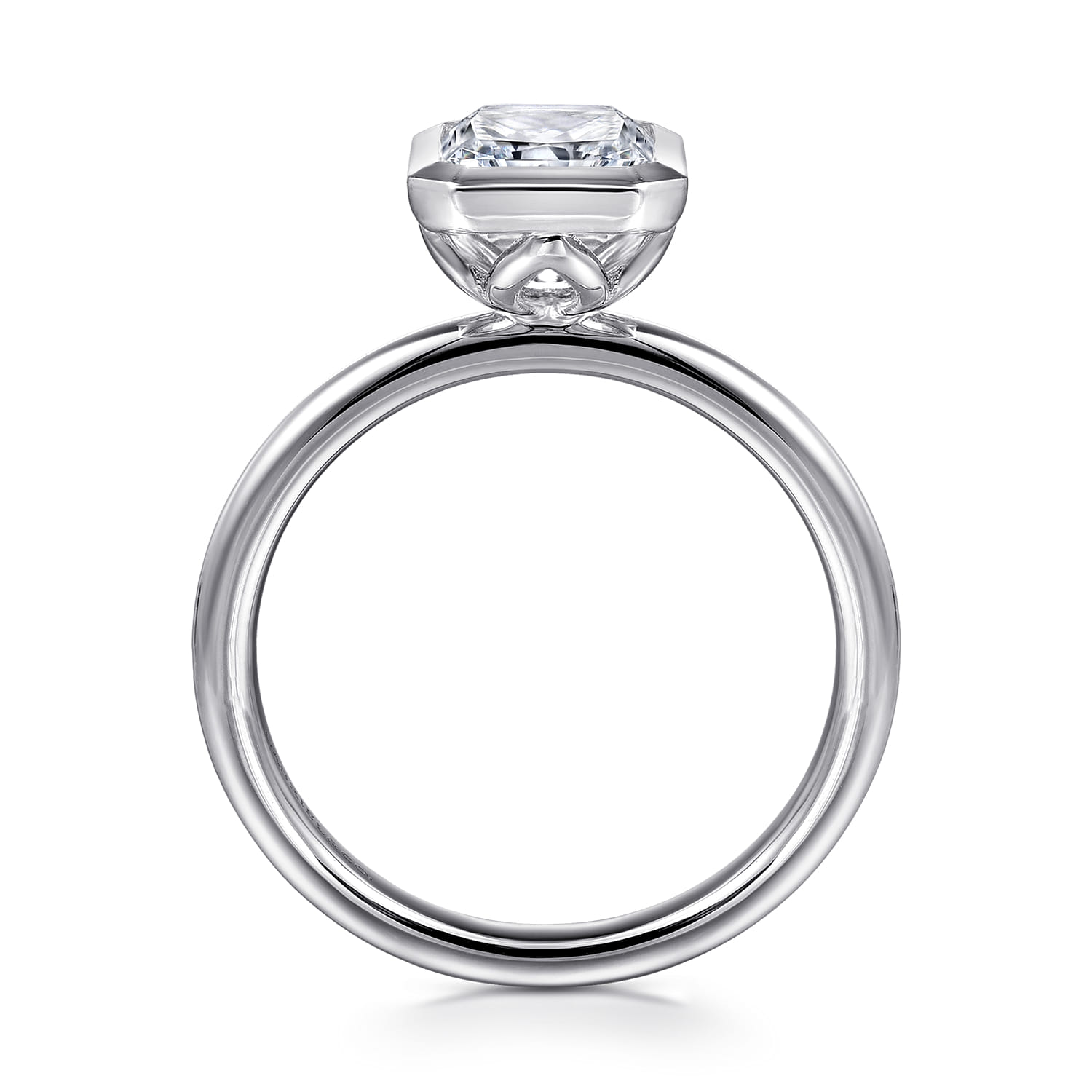 Linny - 14K White Gold Radiant Cut Bezel Set Diamond Engagement Ring - Shot 2