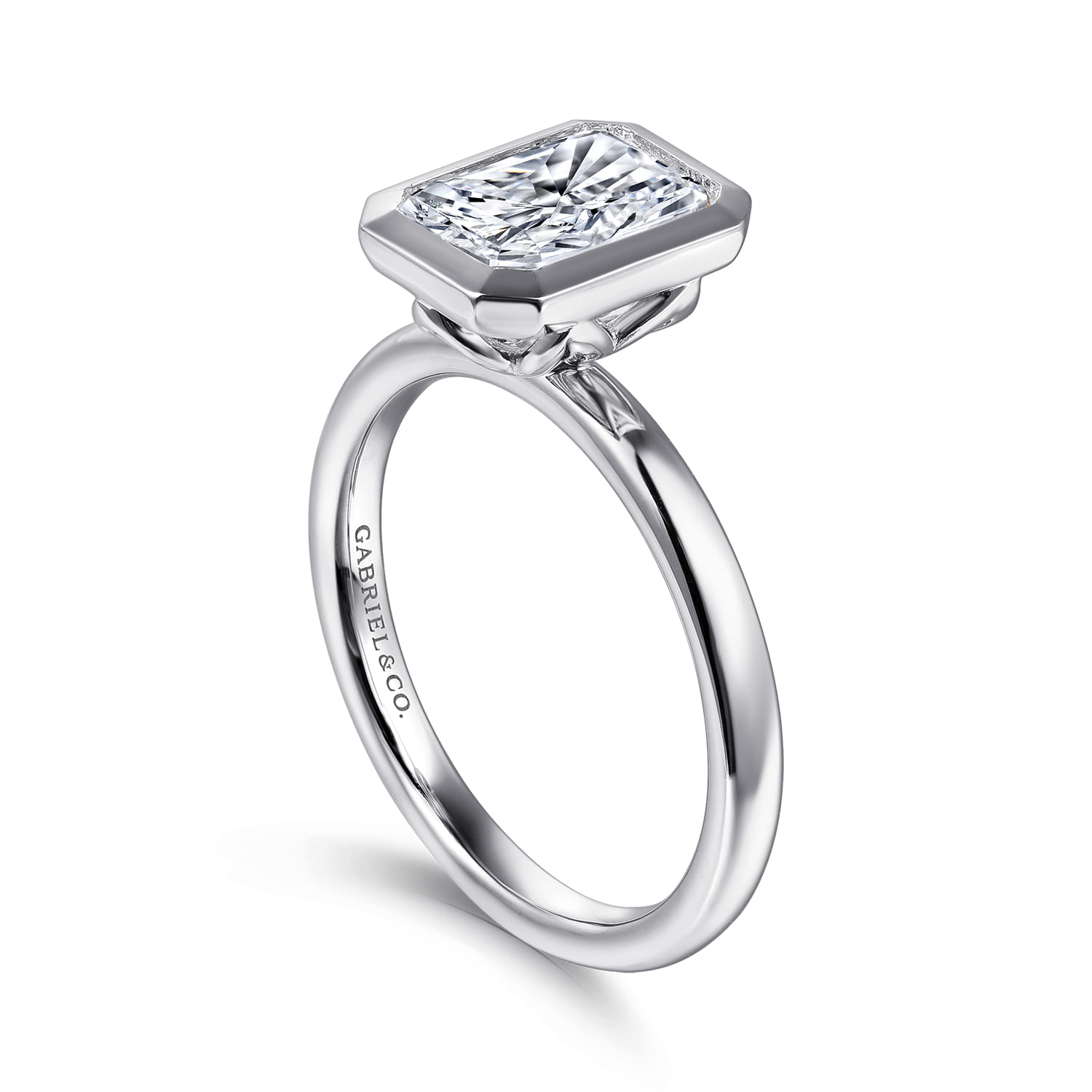 Linny - 14K White Gold Radiant Cut Bezel Set Diamond Engagement Ring - Shot 3
