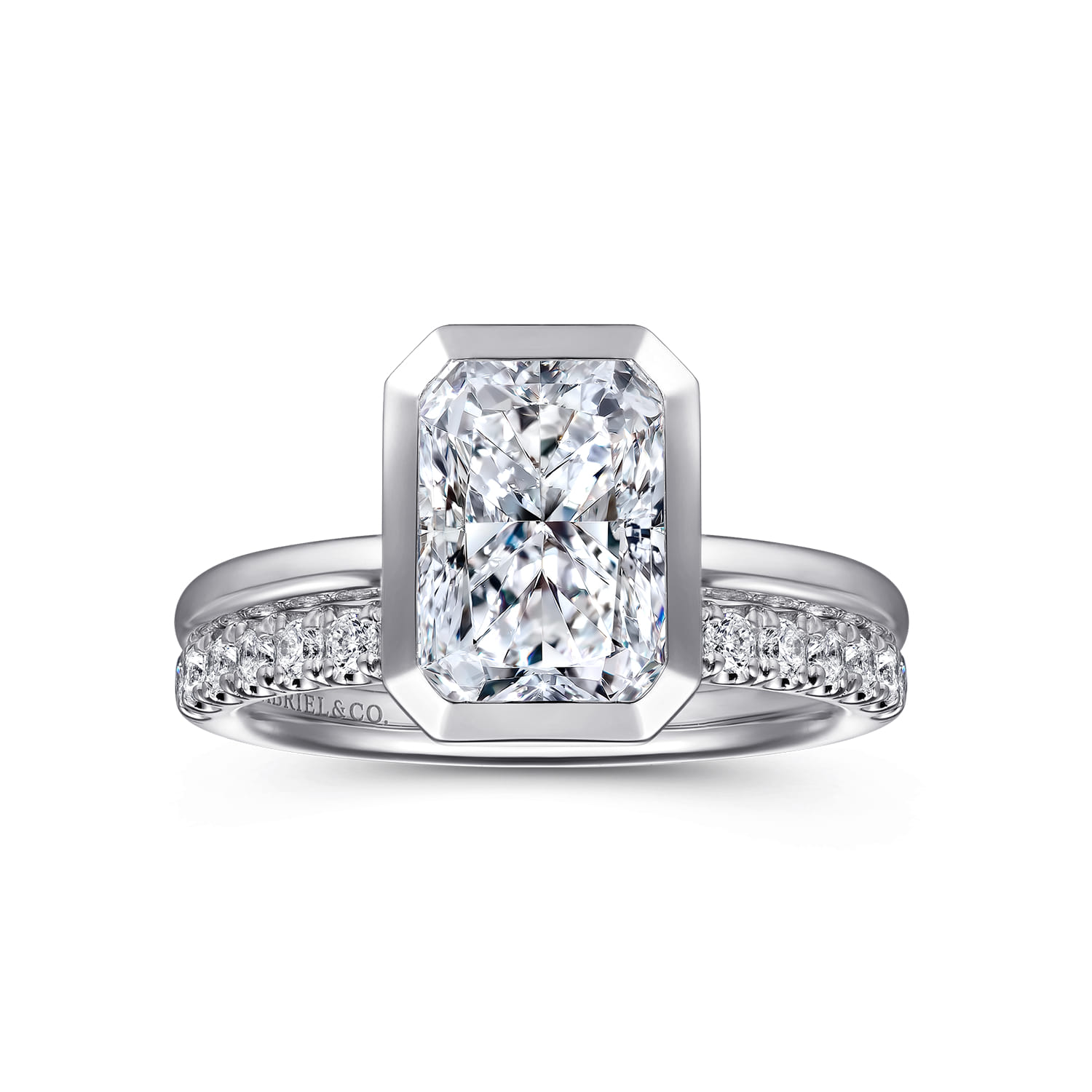 Linny - 14K White Gold Radiant Cut Bezel Set Diamond Engagement Ring - Shot 4
